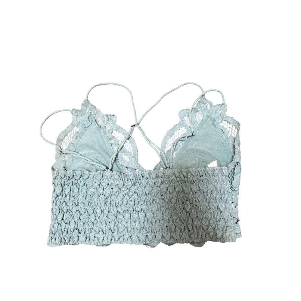 Free People Bralette Size Medium Blue Crochet Lace Smocked Back - Picture 2 of 3